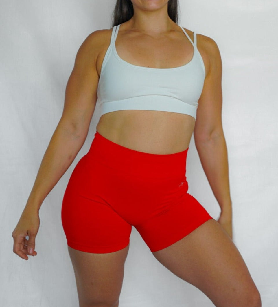 5 inch inseam shorts seamless scrunch shorts red front view