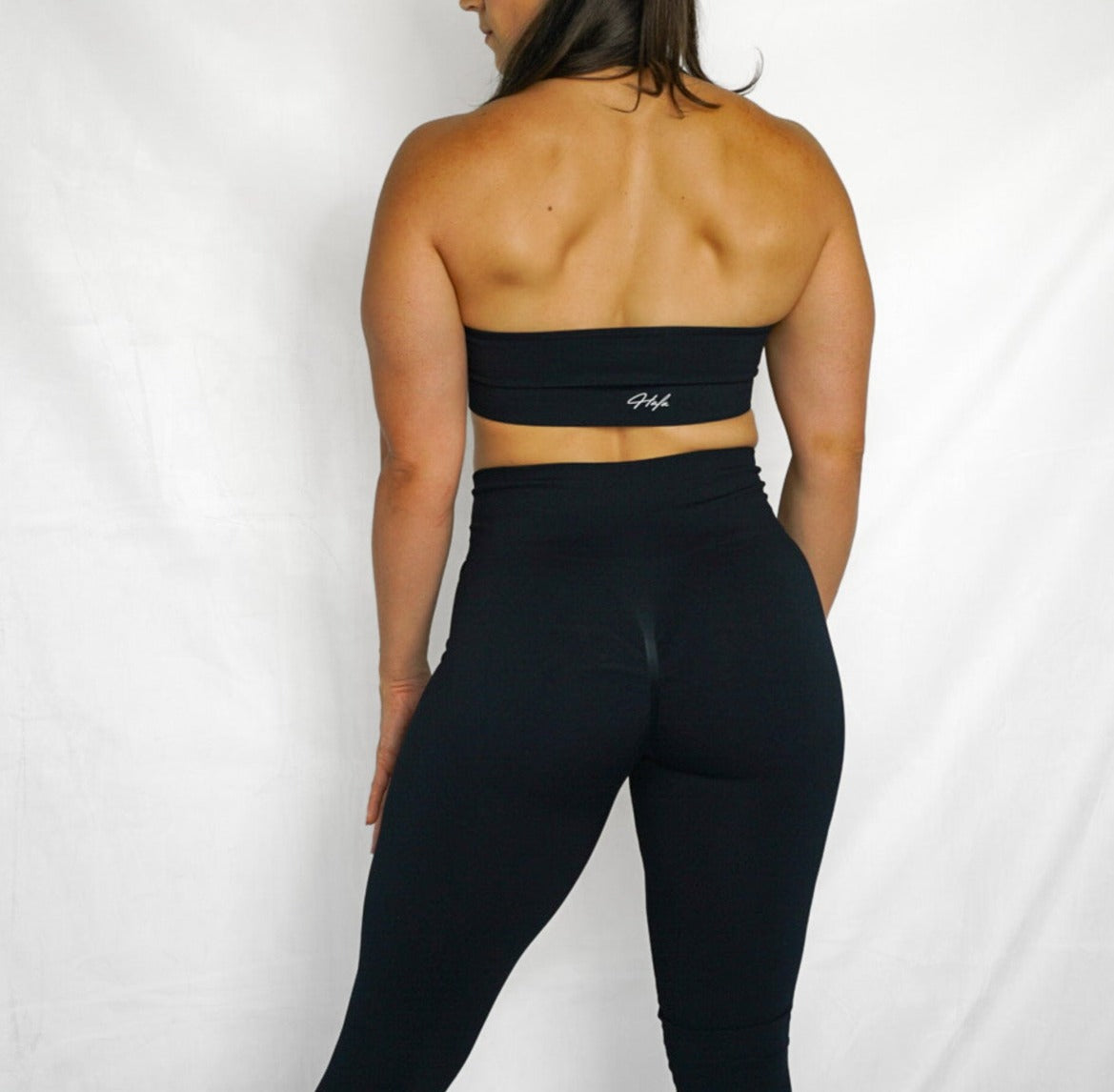  open back sports bra seamless halter sports bra back view, in black