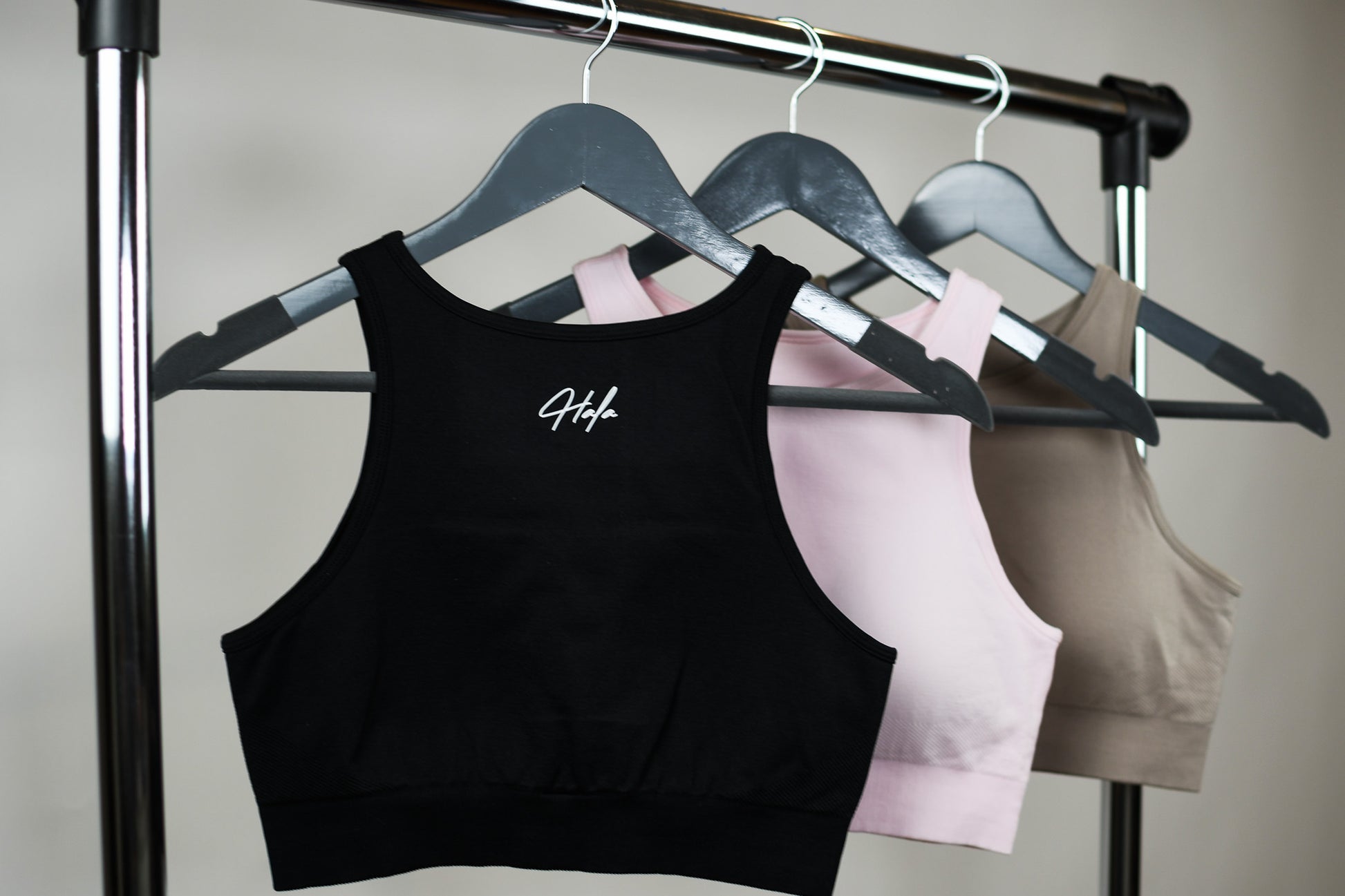 Cute High neck sports bra baby pink, jet black, taupe view