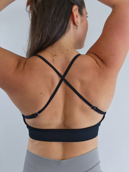 Comfortable Crossback Seamless Sports Bra Black Back View