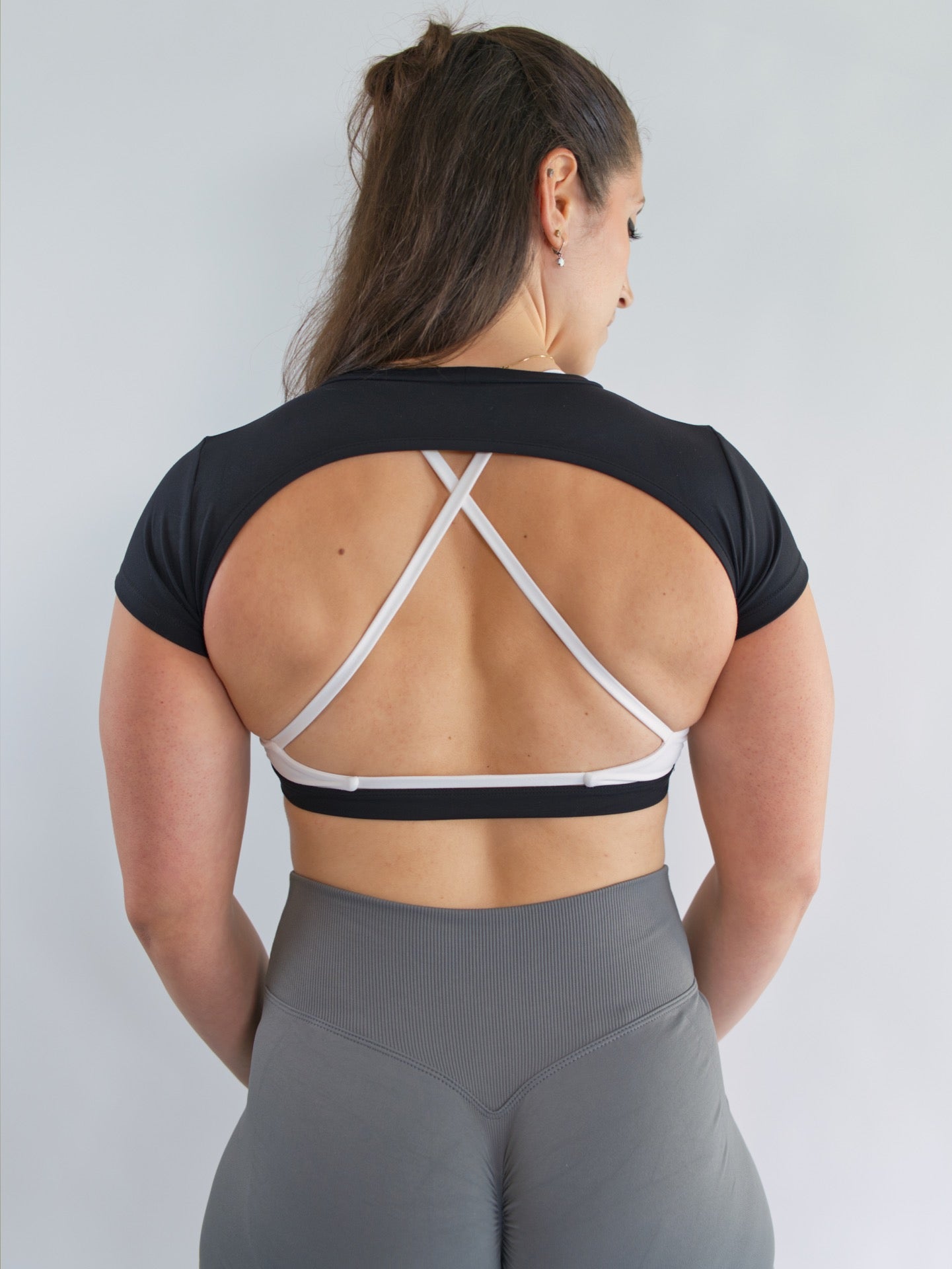 HALA Gym Open Back Workout Top Gym Crop Top Black Back View