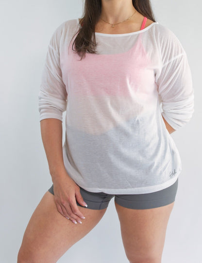 Long Sleeve Workout Shirt White Front View