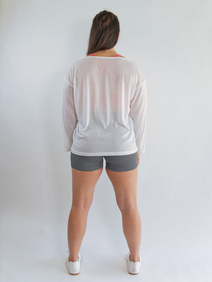 Long Sleeve Workout Shirt White Back View