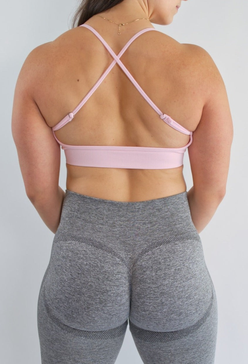 Comfortable Crossback Seamless Sports Bra Baby Pink Back View