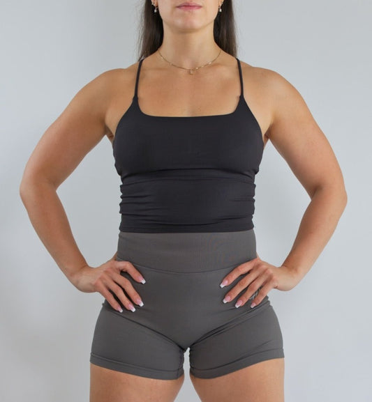 Gym Camisole with Built in Bra Front View Black