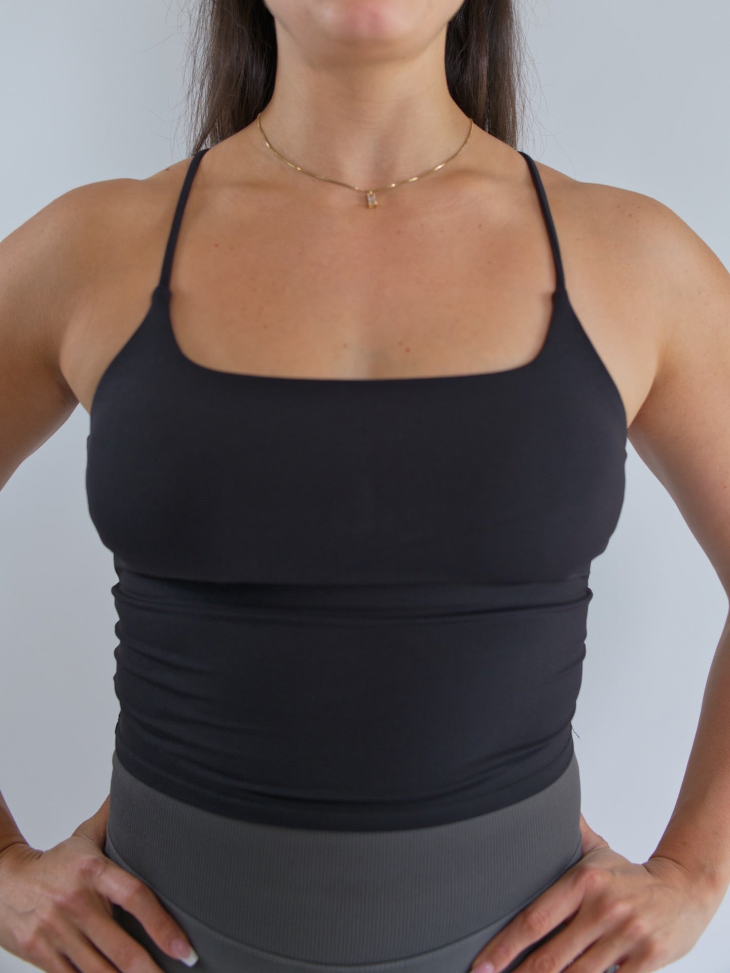 Gym Camisole with Built in Bra Front View Black