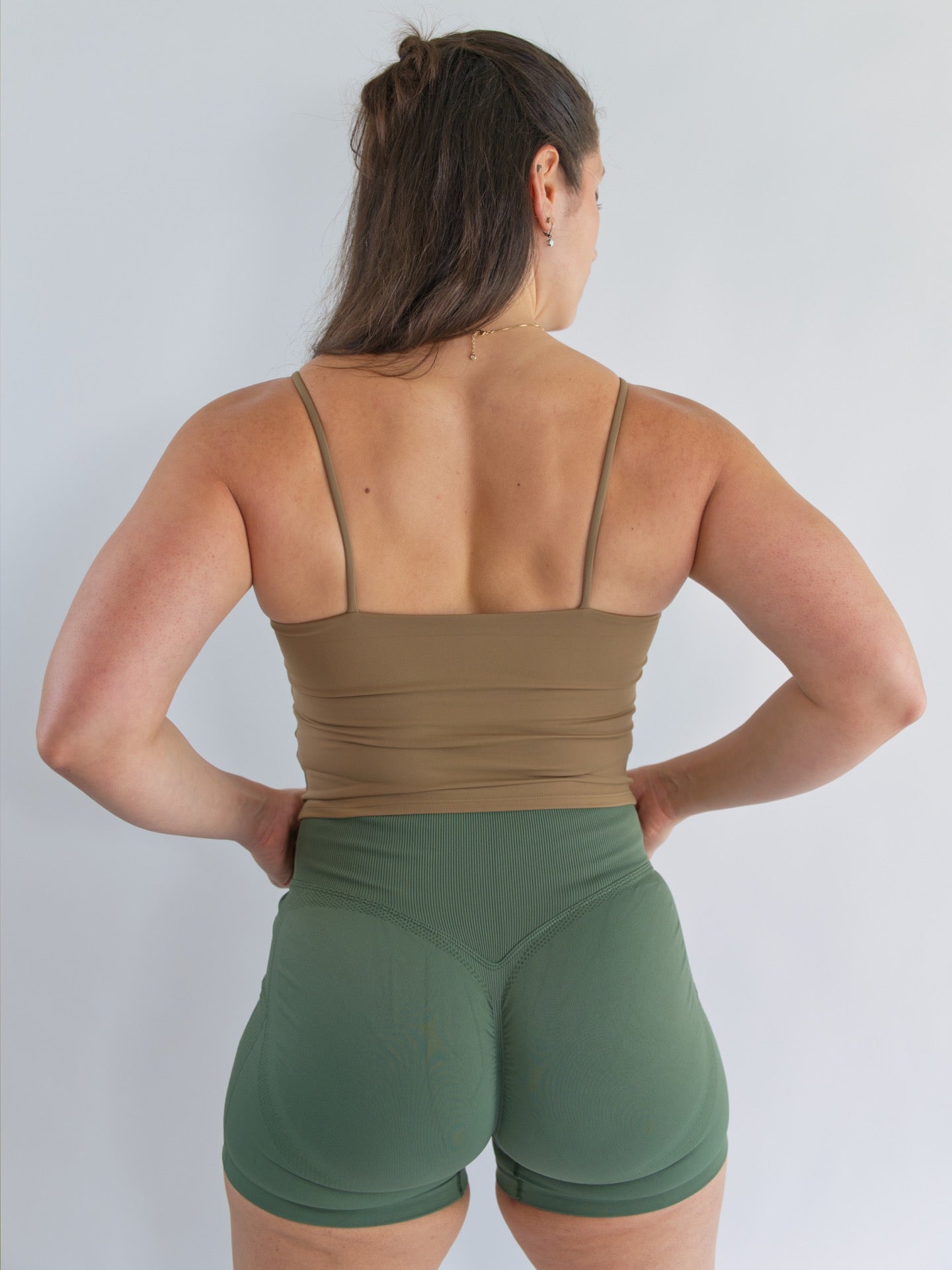 Gym Camisole with Built in Bra Back View in Cacao