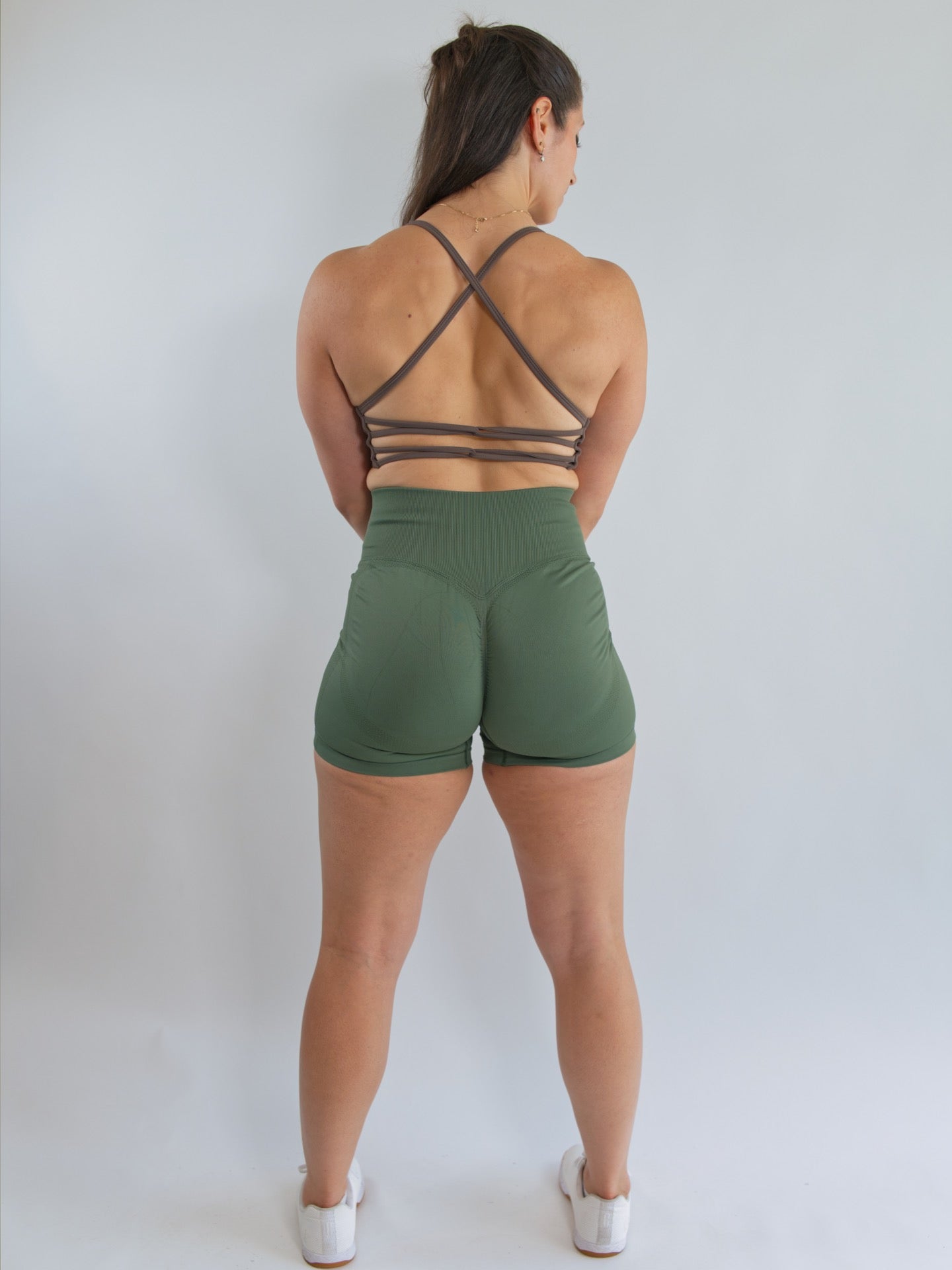 strappy back sports bra mocha back view