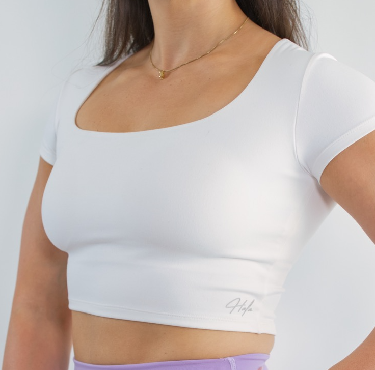 SQUARE NECK TOP Crop Top t shirt with built in bra  White Oblique View