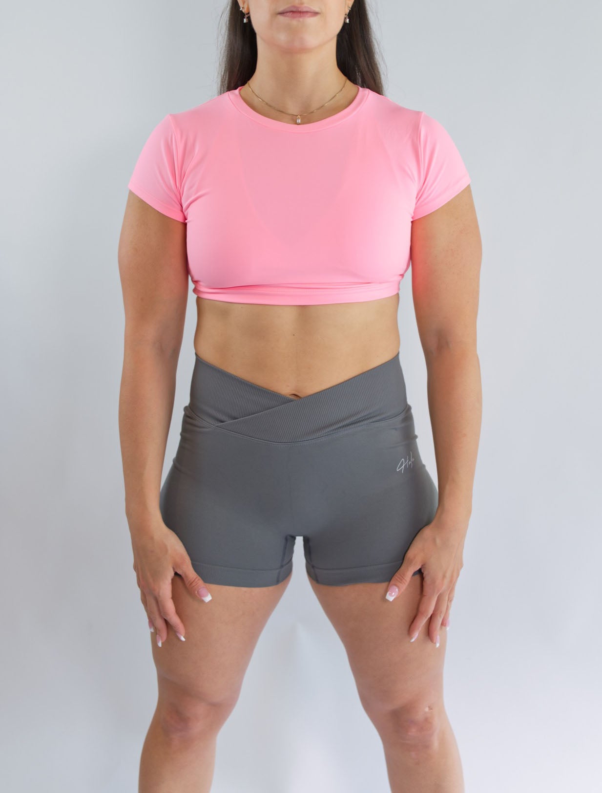 HALA Gym Open Back Workout Top Gym Crop Top Pink Lemonade Front View