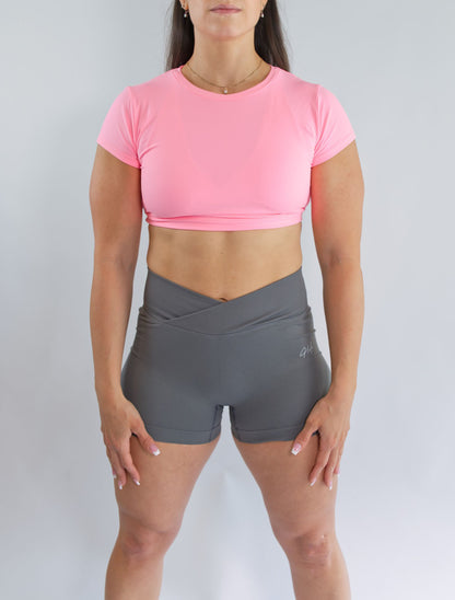 HALA Gym Open Back Workout Top Gym Crop Top Pink Lemonade Front View