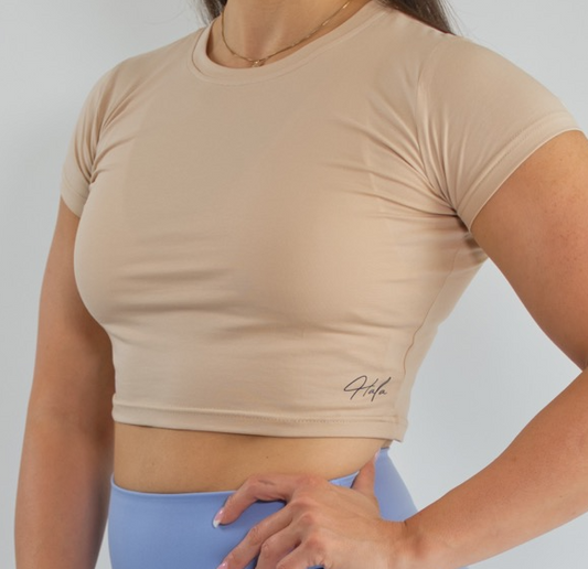 GI Jane Fitted Workout Crop Top Desert Sand Oblique View