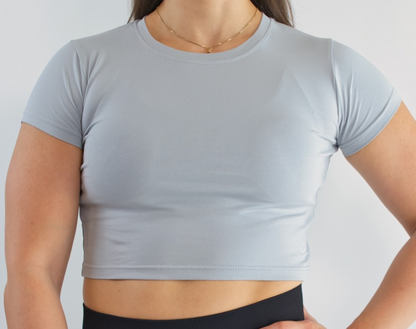 GI Jane Fitted Workout Crop Top Steel Grey Front View